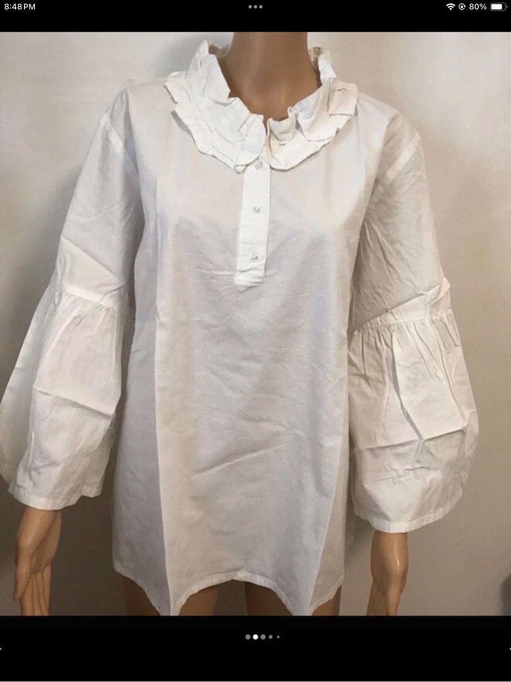 Cotton Ruffled Collar White Blouse  top 2Xl /chest 50